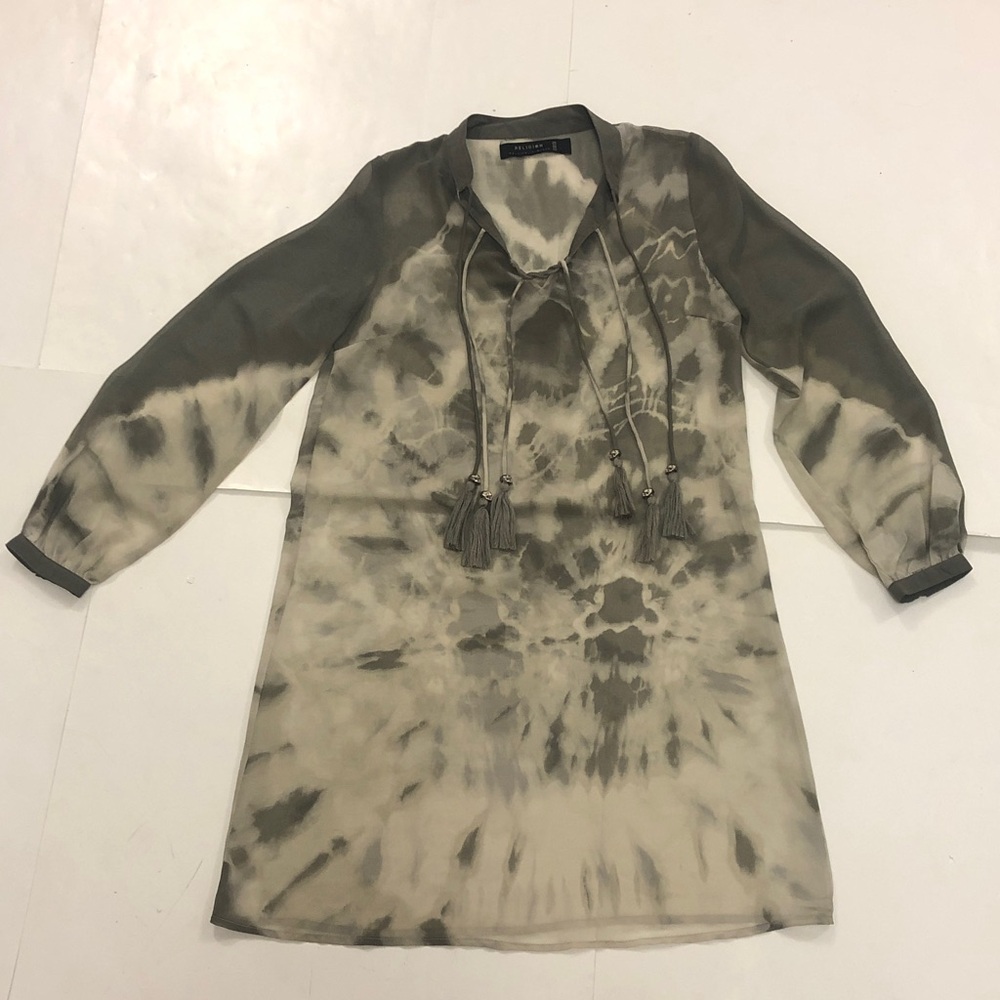 Religion S Dress Sheer Tie-Dye Long Sleeve Two Tone Grey Excellent Condition